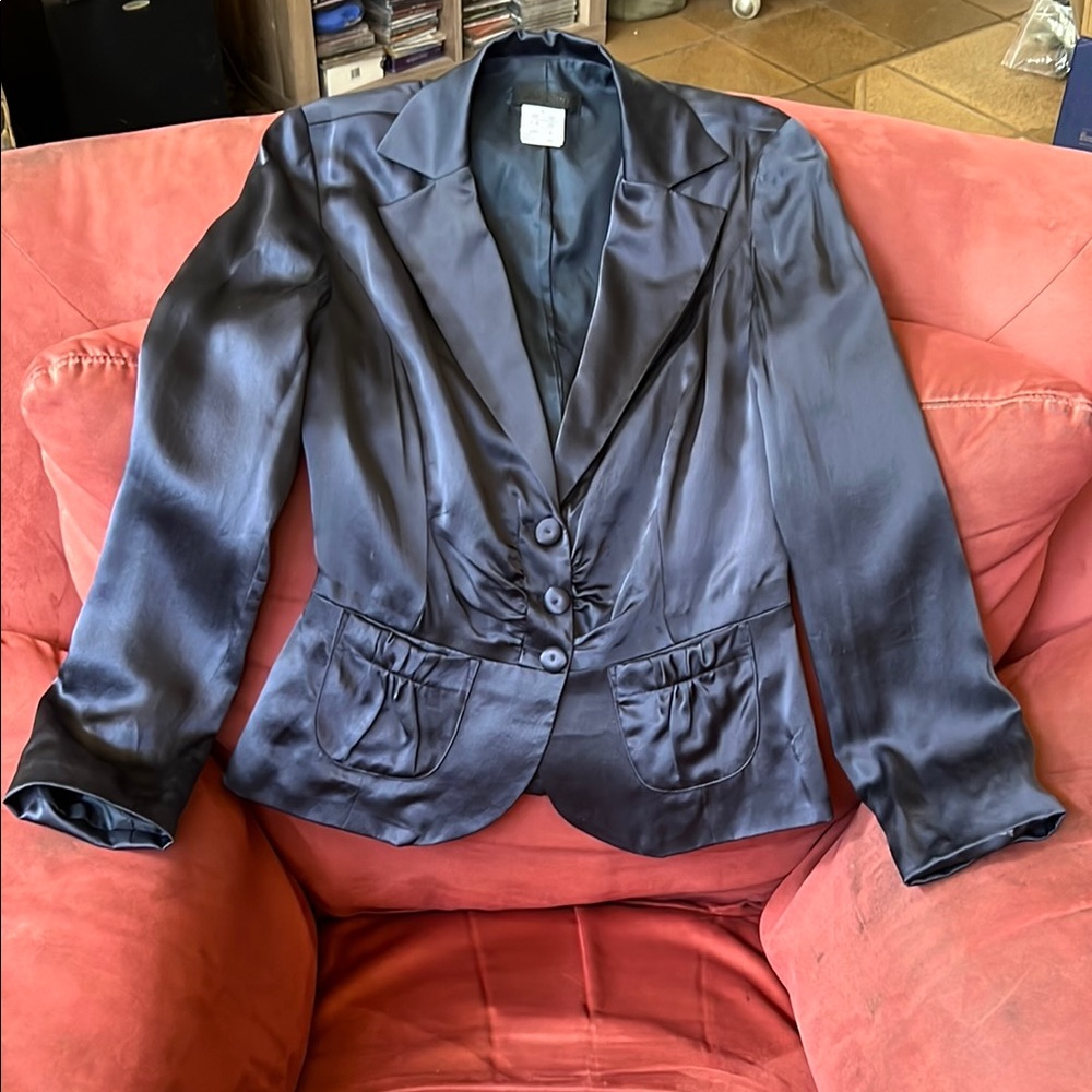 Vintage Elegant navy blue 100% silk  Women's Blazer